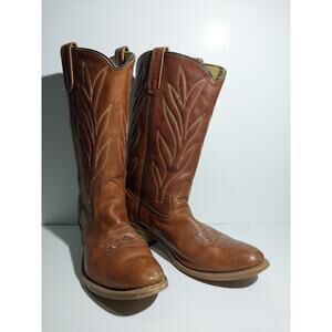 Vintage Brown Leather Western Cowboy Boots Size 9.5 D Brown Mens